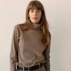 DONNI Pointelle Turtleneck Mushroom (Small)